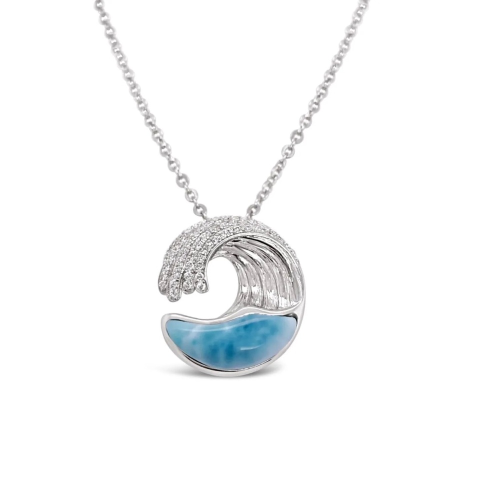Silver and Blue Wave Pendant Necklace